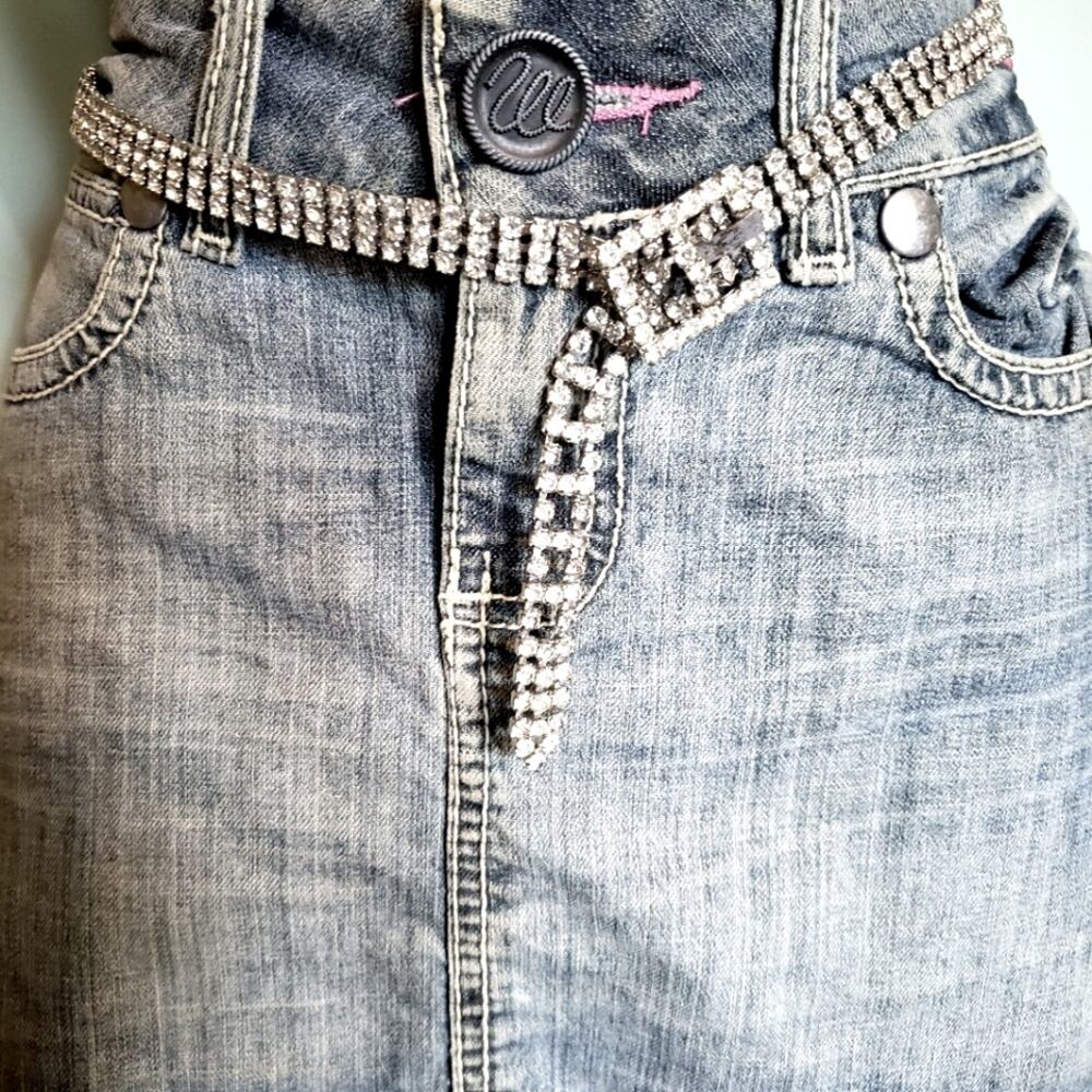 Skinny Rhinestone Belt 28‎ 1/2" Clear Crystals Silver Tone Buckle Vintage 50s